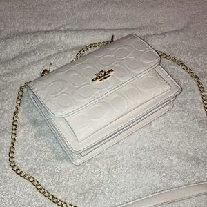Coach Chalk Embossed Signature Leather Crossbody with Gold Chain